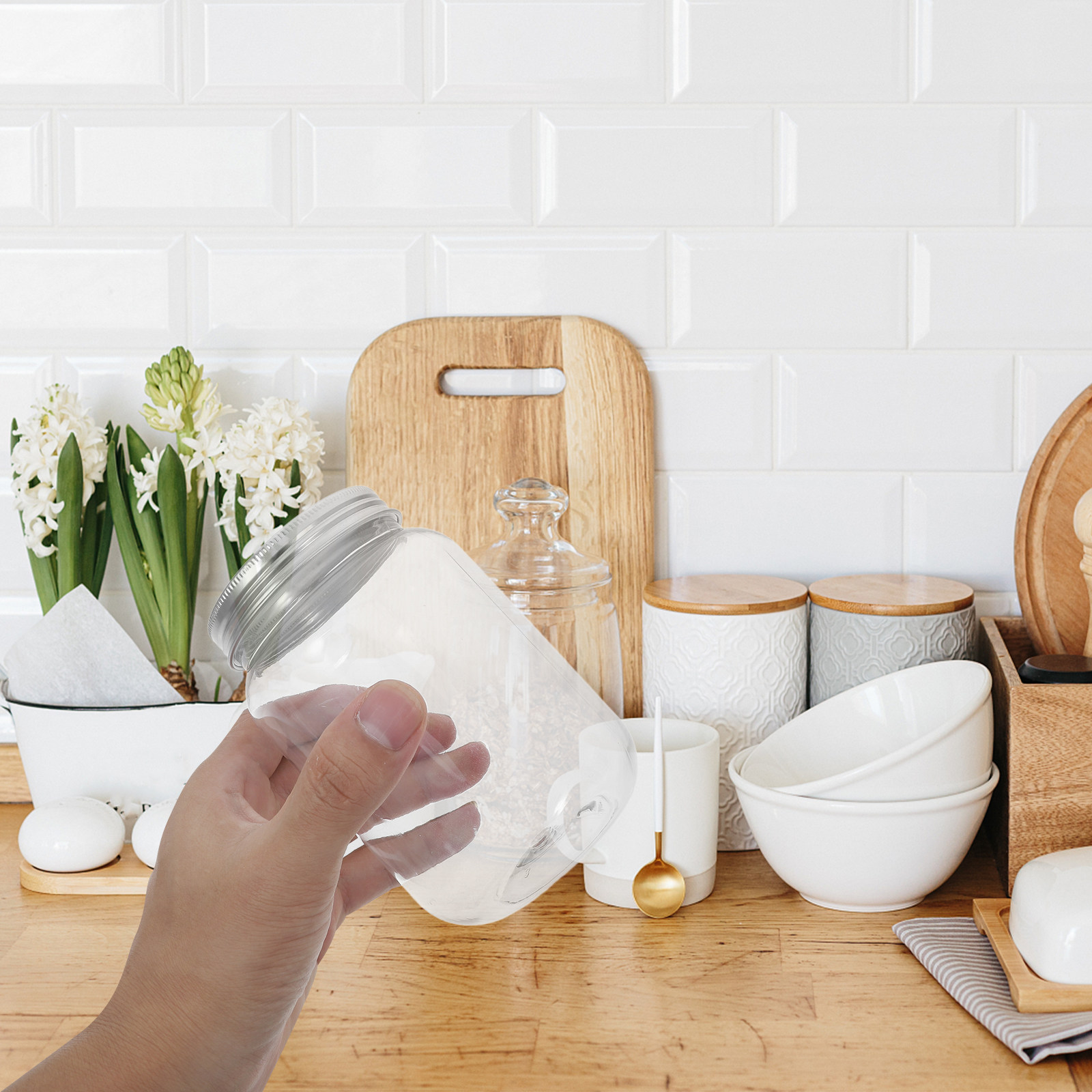Food Storage In The Kitchen - 4Pcs Clear Plastic Jars with Airtight