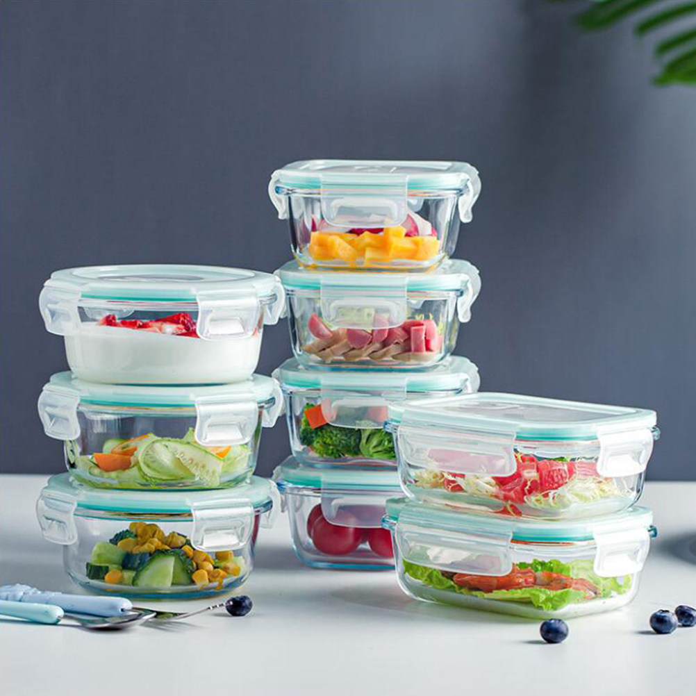 Food Storage Non Toxic - 3Pcs Sky Blue Glass Food Storage