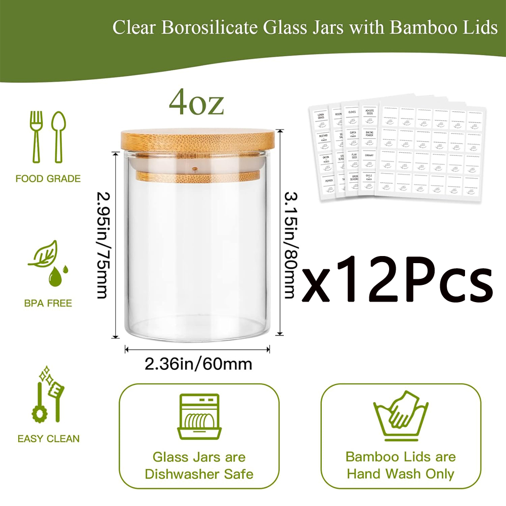 4oz Glass Spice Jars with Bamb - огляд і ціна Food Storage Drums