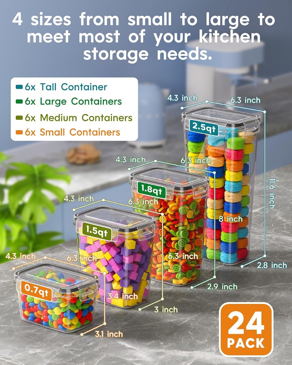 24 PCS Airtight Food Storage C - огляд і ціна Food Storage In The Kitchen